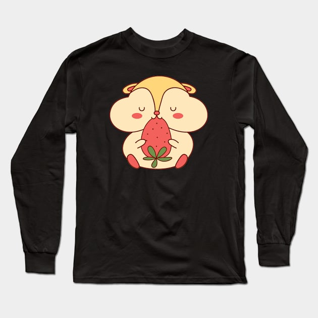 Cute hamster eating strawberry Long Sleeve T-Shirt by Sticker deck